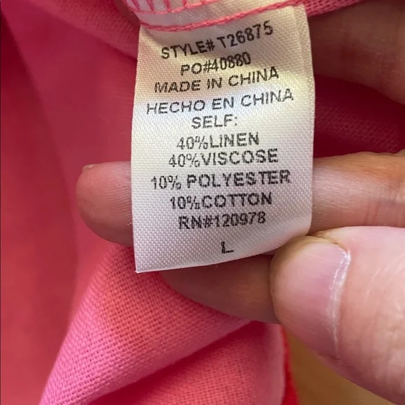 Entro Pink and Red Blouse Bubble Sleeve Linen large top - Picture 6 of 9